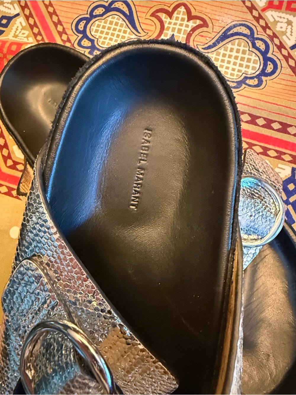 Isabel Marant Lennyo Metallic Snakeskin Silver Slide Sandals - Picture 6 of 10